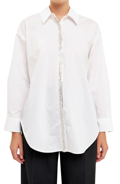 Endless Rose Sequins & Beads Poplin Shirt In White