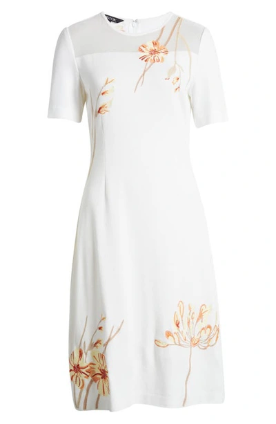 Shop Misook Flower Embroidery Knit Dress In White/ Sand Multi