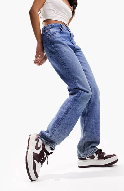 Shop Asos Design Slim Straight Leg Jeans In Medium Blue