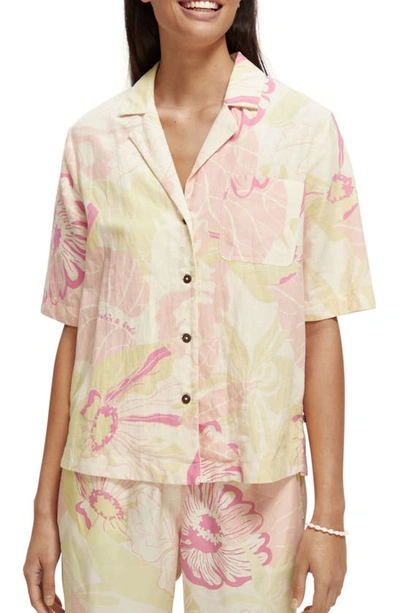 Shop Scotch & Soda Floral Organic Cotton & Linen Camp Shirt In 5646-vondelfield Blossom