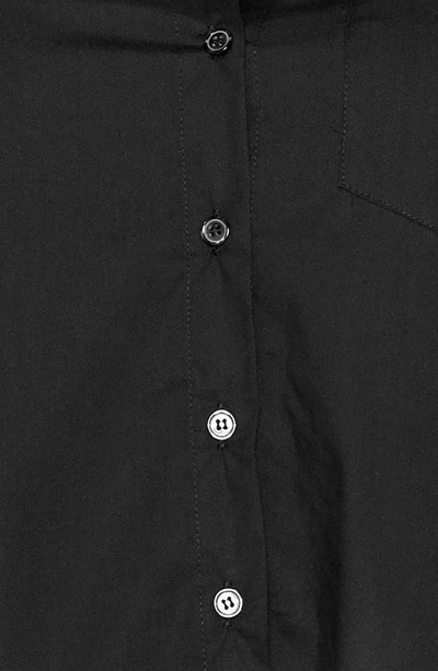 Buxom Couture Puff Sleeve Cotton Blend Button-up Shirt In Black