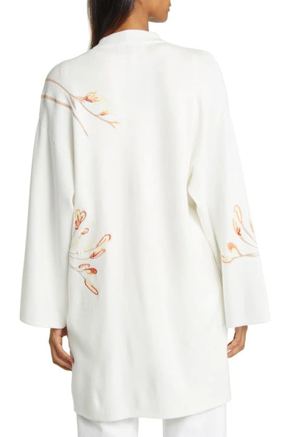 Shop Misook Floral Embroidered Open Front Cardigan In White/ Sand Multi