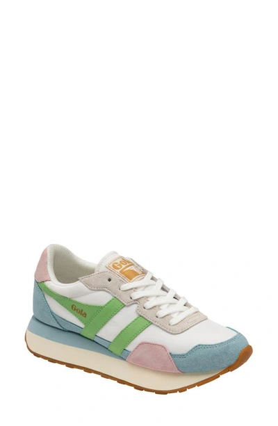 Shop Gola Indiana Sneaker In Off White/ Blue/ Green