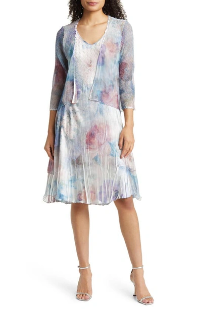Shop Komarov Print Charmeuse & Chiffon Midi Dress & Jacket In Pastel Floral