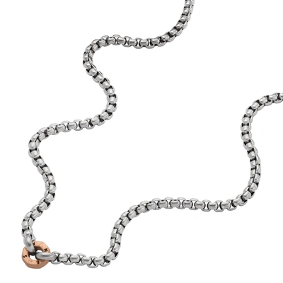 Shop Fossil Men's Sawyer Two-tone Stainless Steel Chain Necklace In Silver