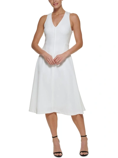 Shop Dkny Womens Sleeveless V-neck Midi Dress In White