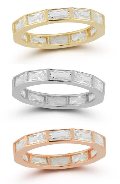 Shop Chloe & Madison 14k Yellow & Rose Gold Plated Tri-color Cz Ring Set In Tricolor