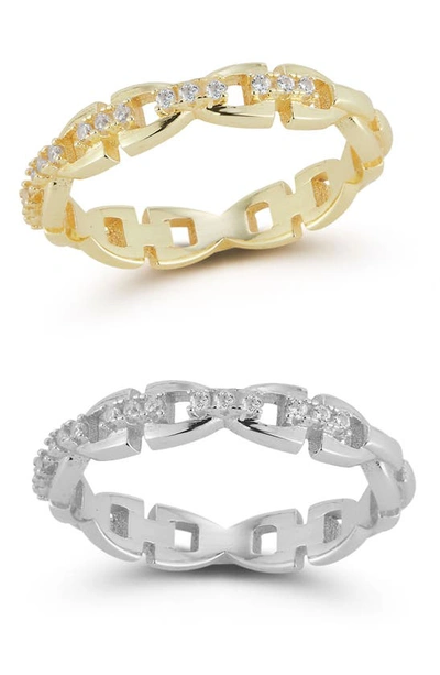 Shop Chloe & Madison Chloe And Madison Set Of 2 Mixed Metal Chain Link Cz Ring In Gold Silver