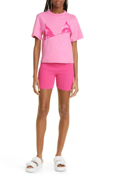Shop Jacquemus Bikini Top Cotton Graphic Tee In 4bl Print Wet Effect Pink
