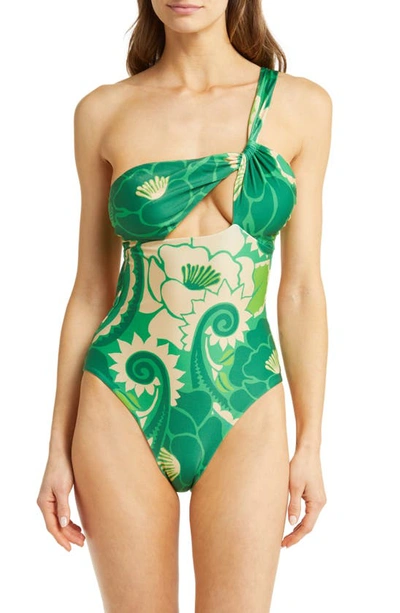 Shop Farm Rio Tropical Groove One-shoulder One-piece Swimsuit In Tropical Groove Green