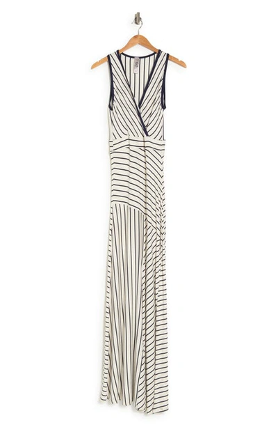 Shop Go Couture Sleeveless Maxi Stripe Dress In White Colorblock