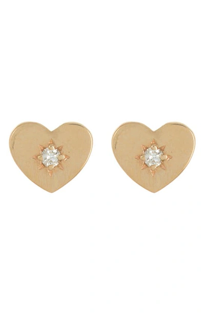 Shop Anzie Jac+jo Icon Vintage Heart Stud Earrings<br> In 14k Gold