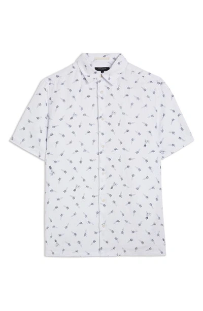 Shop Ted Baker Charon Carrot Print Short Sleeve Linen Button-up Shirt In White