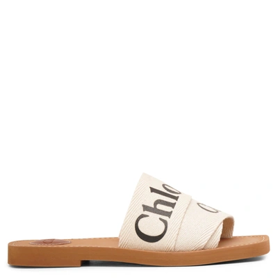 Shop Chloé Woody White Linen Slide Sandals