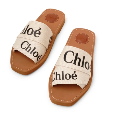 Shop Chloé Woody White Linen Slide Sandals