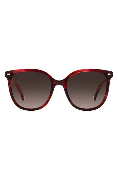 Shop Carolina Herrera 55mm Round Sunglasses In Burgundy/ Brown Gradient