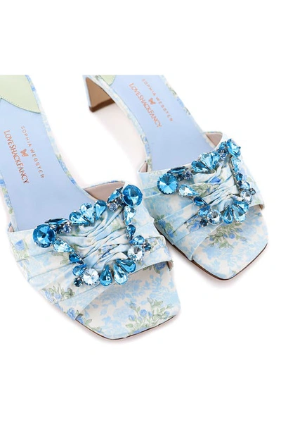 Shop Sophia Webster X Loveshackfancy Margaux Crystal Embellished Slide Sandal In Gilded Garden Rose Baby Blue