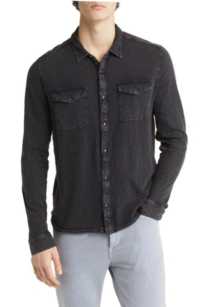 Shop John Varvatos Arvon Cotton Snap-up Western Shirt In Mineral Blk