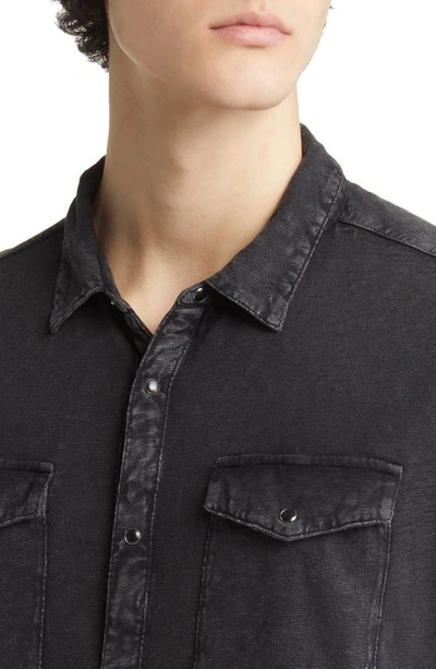 Shop John Varvatos Arvon Cotton Snap-up Western Shirt In Mineral Blk