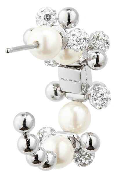 Shop Givenchy Small 4g Imitation Pearl & Crystal Hoop Earrings In White/ Silvery
