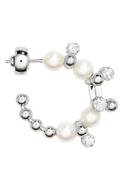 Shop Givenchy Small 4g Imitation Pearl & Crystal Hoop Earrings In White/ Silvery
