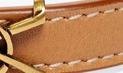 Shop Saint Laurent Ysl Insignia Leather Bracelet In Vintage Brown Gold