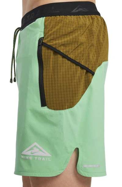 Shop Nike Dri-fit Trail Running Shorts In Green/ Olive/ White