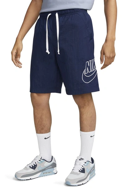 Shop Nike Sportswear Alumni Nylon Shorts In Midnight Navy/ White