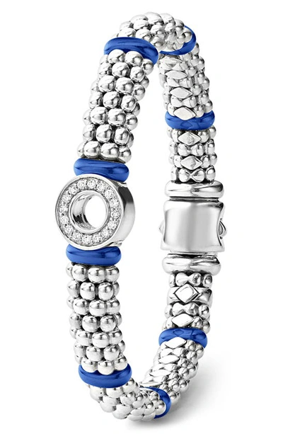 Shop Lagos Blue Caviar Diamond & Ceramic Station Bracelet In Marine