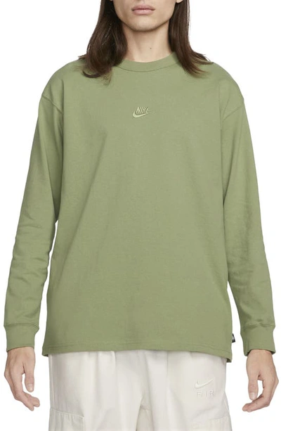 Shop Nike Sportswear Premium Essentials Long Sleeve T-shirt In Oil Green