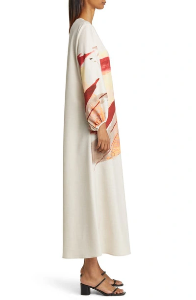 Shop Misook Painted Sunset Long Sleeve Maxi Dress In Sand Multi