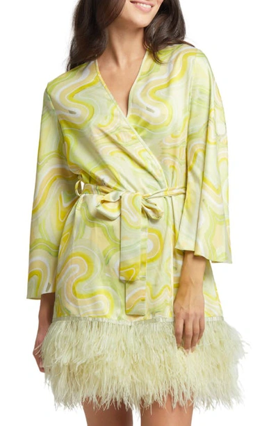Shop Rya Collection Swan Charmeuse & Ostrich Feather Wrap In Brigitte Print