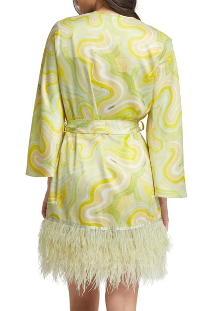 Shop Rya Collection Swan Charmeuse & Ostrich Feather Wrap In Brigitte Print