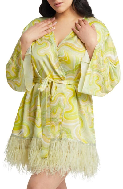 Rya Collection Swan Feather-hem Robe, Inclusive Sizing In Brigitte Print
