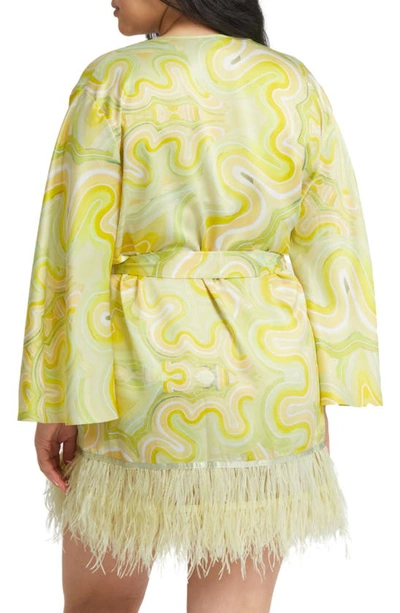 Shop Rya Collection Swan Charmeuse & Ostrich Feather Wrap In Brigitte Print