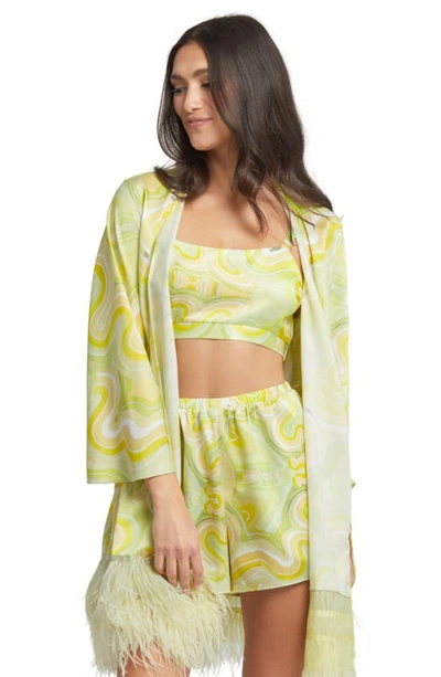 Rya Collection Swan Feather-hem Robe, Inclusive Sizing In Brigitte Print