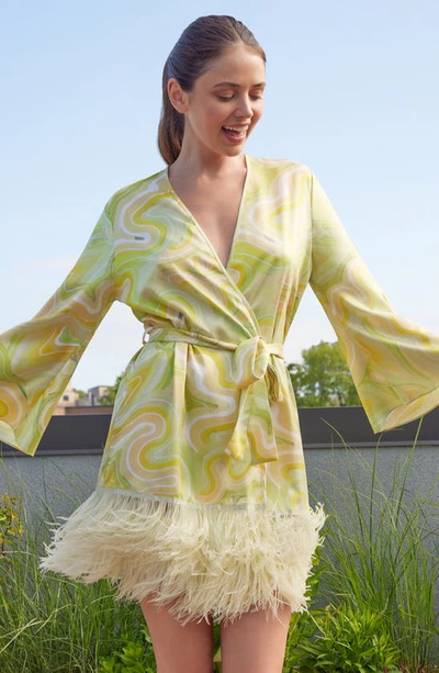 Rya Collection Swan Feather-hem Robe, Inclusive Sizing In Brigitte Print