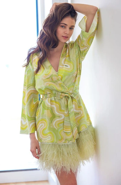 Rya Collection Swan Feather-hem Robe, Inclusive Sizing In Brigitte Print