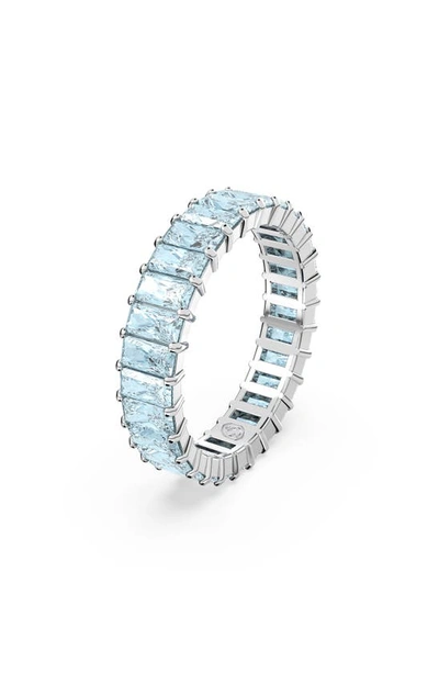 Swarovski Matrix Band Ring Rhodium Shiny Aquamarine In Blue