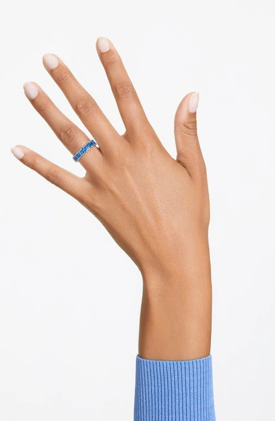 Swarovski Matrix Band Ring Rhodium Shiny Aquamarine In Blue