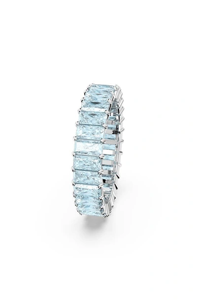 Swarovski Matrix Band Ring Rhodium Shiny Aquamarine In Blue