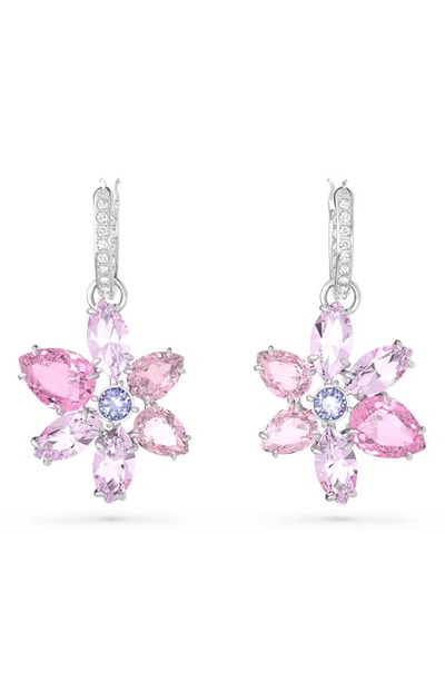 Shop Swarovski Gema Floral Drop Huggie Hoop Earrings In Pink