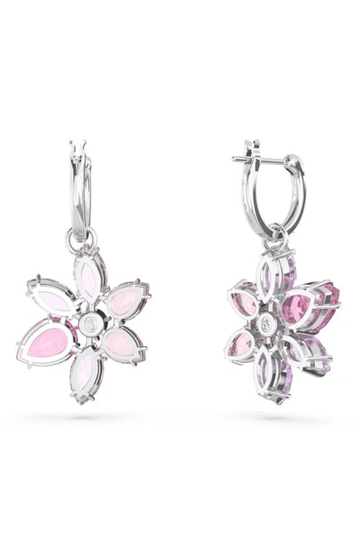 Shop Swarovski Gema Floral Drop Huggie Hoop Earrings In Pink