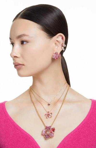 Swarovski Florere Pendant Gold Shiny Pink In Pink