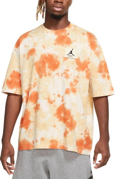 Shop Jordan Essentials Statement Tie Dye Oversize T-shirt In Pale Ivory/ Celestial Gold