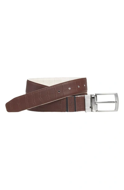 Shop Johnston & Murphy Xc4 Reversible Waterproof Leather Golf Belt In Mahogany/white