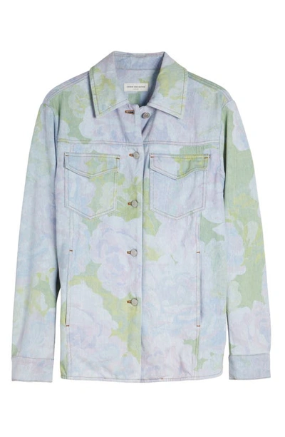 Shop Dries Van Noten Vilma Watercolor Floral Print Denim Shirt Jacket In Lilac 403