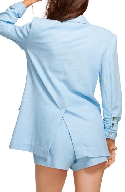 Shop Ramy Brook Gianni Double Breasted Blazer In Misty Blue Slub Linen