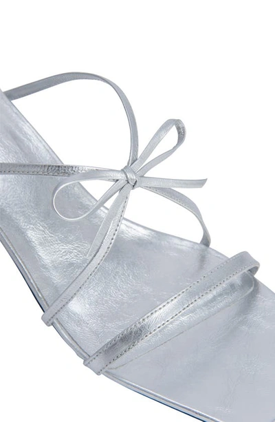 Shop By Far June Metallic Bow Strap Square Toe Sandal In Metallic Silver