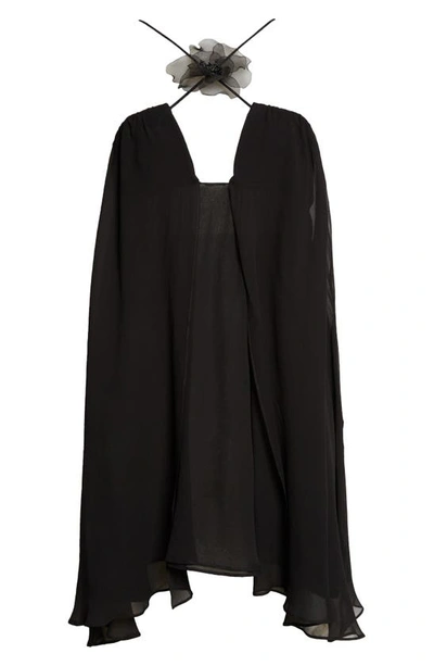 Shop Nensi Dojaka Flower Detail Cross Strap Layered Silk Dress In Black Black